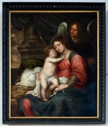 Seurakuntakirkko (Parochiekerk Sint-Andreas, Beerlegem). Maalaus. Neitsyt Maria Lapsen kanssa. Bartolomé Murillo (?).