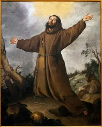 Pyhä Francois Assisilainen (1181-1226) saa leimansa - Bartolome Esteban Murillon (1617-1682) maalaus, öljy kankaalle, noin 1645-1650 - Sevillan taidemuseo, Espanja