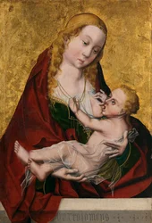""Neitsyt imee lasta"" (Neitsyt imee lasta) Mestari Bartolomen (toiminut 1470-1610) maalaus noin 1490 - Öljy puulle Koko 52x35 cm Museo del Prado, Madrid