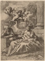 Pyhä perhe pylvään luona, n. 1655.