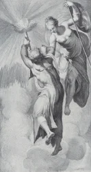 Minerva avustaa Prometheusta tämän yrittäessä skaalata taivaat, 1756. Tekijät: Bartolomeo Crivellari, Gabriel Söderling.