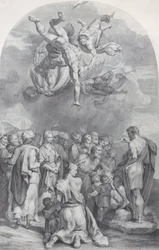 Levy 41: Pyhä Johannes Kastaja saarnaa suurelle ihmisjoukolle ja kastaa lapsia, 1756. Tekijät: Bartolomeo Crivellari, Gabriel Söderling.
