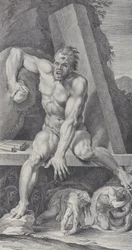Levy 7: sokea Polyphemus vartioi luolaansa sisäänkäyntiä Ulysseksen ja hänen..., 1756