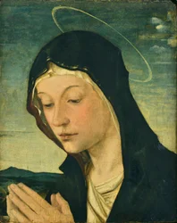 Palvovan madonnan pää ja kädet (katkelma), n.1477-78 (tempera poppelipuulle).