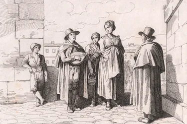 Sokea mies laulaa ja soittaa, Bartolomeo Pinellin etsaus (Rooma