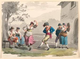 Piirros, "Saltarello Romano", Tanssivat talonpojat Rooman naapurustossa, 1807-08