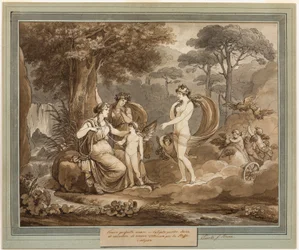 Venus esittelee Cupidon Calypsolle Telemachuksen seikkailuista, kirja 7