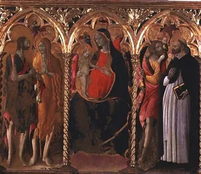 Triptyykki: Madonna ja lapsi (keskipaneeli) Pyhän Johannes Kastajan, Pyhän Maria Magdaleenan, Pyhän Kristoforin ja Pyhän Dominicuksen kanssa (tempera paneelissa)
