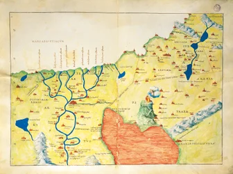 Niilin joen suisto, Punainen meri ja Siinain vuori, Atlas of the World kolmessakymmenessäkolmessa kartassa, kirjoittaja Battista Agnese