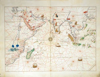 Intian valtameri ja osa Aasiaa ja Afrikkaa, Atlas of the World 33 kartasta, kirjoittaja Battista Agnese