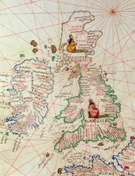 Englannin ja Skotlannin kuningaskunnat, maailman atlasesta 33 kartassa, Venetsia, 1. syyskuuta 1553 (muste vellum) (yksityiskohta numerosta 330949)