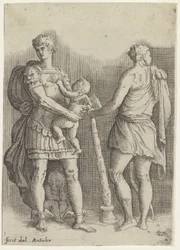 Perseus kahdella putilla ja Herkules, takaa katsottuna
