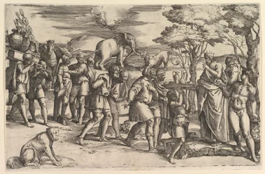 Melkisedek tarjoaa leipää ja viiniä Abrahamille, n. 1547.