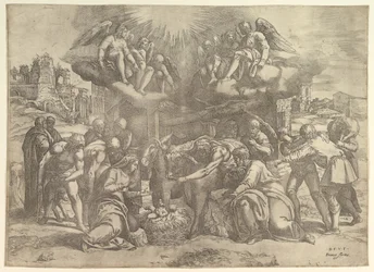 Paimenten palvonta enkelien yläpuolella, n. 1530-61.