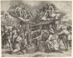 Paimenten palvonta enkelien yläpuolella, n. 1530-61.
