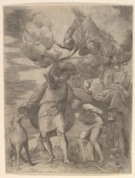 Enkeli pysyy Abrahamin käsivarressa, vuoden 1552 jälkeen.