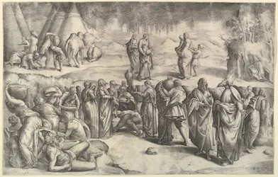 Els israelites recollint mannà, ca. 1547. finlandès