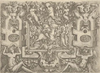 Figuuri hevosen selässä pitelee miekkaa kädessään ja ratsastaa maassa makaavan hahmon yli, s..., n. 1540-80.