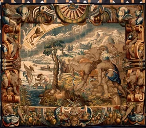 Elokuu: Jan Raesin (toiminut noin 1610-1631) tekemä "Sadonkorjuu" -gobeliini, jonka valmistivat Brysselin manufaktuurit. 1600-luvun Genes, Musei di Strada Nuova.