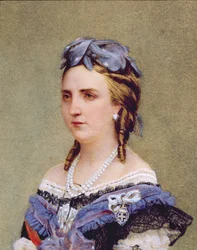 Charlotte Saksi-Coburg-Gothalaisen (1840-1927), Belgian prinsessan ja Meksikon keisarinnan, muotokuva (yksityiskohta)