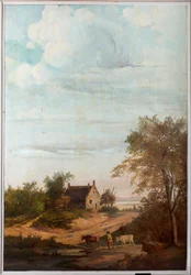 Toinen takahuone takana, kokoushuone, seinämaalauksia maalaiskohtauksilla klassiseen tyyliin, luultavasti vuodelta 1810, kohtaus 7