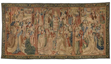 Kuvakudos, Triumph of the Virgin tai Madonna, valmistettu Brysselissä, Belgiassa, n. 1500 (villa & silkki)