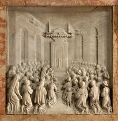 Crypt, pyhien Marcellinuksen arkki ja Pietari Exorcist, Benedict Briosco 1506-08, Miracle of Doves