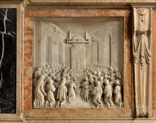 Crypt, pyhien Marcellinuksen arkki ja Pietari Exorcist, Benedict Briosco 1506-08, Miracle of Doves