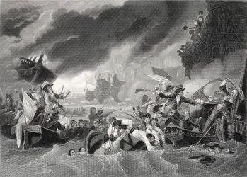 La Hoguen taistelu, kaiverrus W. French (litho)