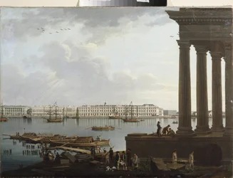 Näkymä Talvipalatsille ja Pietarin pörssille. Benjamin Paterssenin (1748-1815) maalaus öljy kankaalle