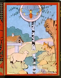 Kuvitus "Susi ja karitsa" Jean de La Fontainen (1621-95) "Fablesista" (värikaiverrus)