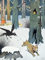 Kuvitus "Le Roman de Renard", n. 1900 (värilitho)