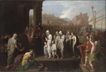 Agrippina laskeutuu Brundisiumiin Germanicuksen tuhkan kanssa, 1768.