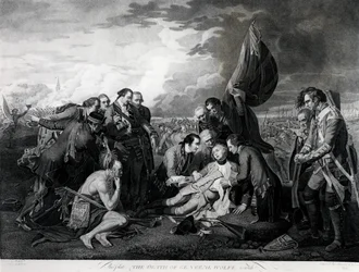 Kenraali Wolfen kuolema (1727-59) 1759, kaiverrus Augustin Legrand (kaiverrus) (bundw-kuva) (katso myös 105409, 124902 ja 153197)