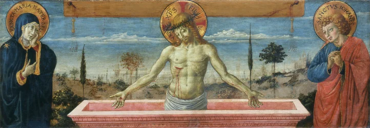 Surun mies Neitsyt ja Pyhän Johannes evankelistan välillä, 1469-1474.