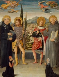 Pyhät Nikolaus Tolentinolainen, Roch, Sebastian ja Bernardino Sienasta..., 1481.