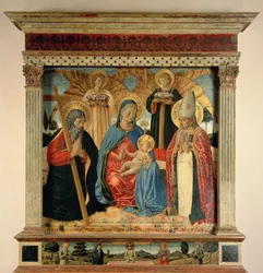 Madonna ja lapsi SS:n kanssa. Andrew ja Prosper, 1466 (tempera ja kultalehti paneelissa)