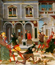 Viattomien joukkomurha, 1400-luvun puoliväli (tempera paneelille).