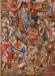Flanderin kuvakudos. Sarja The Honours; Aatelisto (La Nobleza). Sarjan neljäs kuvakudos. Mallisarjakuvapiirtäjät Bernard van Orleyn ja Jan Gossaertin (Mabuse) piiristä. Valmistus Pieter van Aelst, Bryssel. Noin 1550. Kangas Kulta, hopea, silkki ja woo