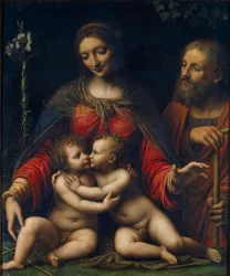 ""Pyhä perhe Pyhän Johannes Kastajan kanssa"" (Pyhä perhe Johannes Kastajan kanssa) Bernardino Luinin maalaus (noin 1480-1532) Koko 100x84 cm Museo del Prado, Madrid