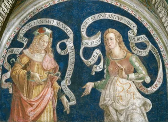 Le profeetta Jeremie et la sibylle phrygienne - Profeetta Jeremia ja Frygian Sibylla, kirjoittanut Pinturicchio, Bernardino, Workshop of (1454-1513). Fresko