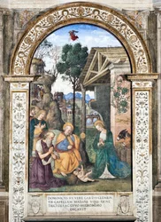 Paimenten kumarrus, fresko, 1484-1492, Basilica di Santa Maria del Popolo (Santa Maria del Popolon kirkko), Cappella Basso della Rovere, Rooma, Italia