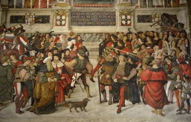 Italia, Toscana, Siena, katedraali, Duomo: Pius II:n kruunaus (1405-1464)