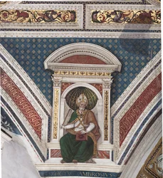 St Ambrose, yksityiskohta kirkon tohtoreista (fresko
