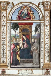 Neitsyt lapsen kanssa ja pyhä Augustinus, pyhä Franciscus ja pyhä Antonius Padovalainen - Fresko Pinturicchio (Bernardino di Betto) (1454-1513) 1484-1492 Rooma, Basilica di Santa Maria del Popolo (Santa Maria del Popolon kirkko), kappeli Basso della Rovere