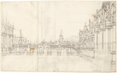 Palatsien capriccio ja loggia klassista siltaa päin
