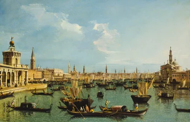 Bacino di San Marco, Venetsia, Giudeccan kanavasta Doganan, Molon, Riva degli Schiavoni, San Giorgio Maggioren kirkon ja lukuisten veneiden kanssa,