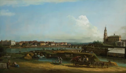 Näkymä Dresdenistä, oikealla Hofkirche, 1748
