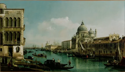 Näkymä Grand Canalille: Santa Maria della Salute ja Dogana Campo Santa Maria Zobenigolta.