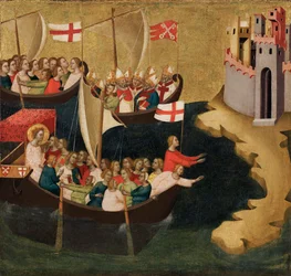 Pyhän Ursulan saapuminen Kölniin, noin 1333 (tempera ja lehtikulta paneelille).